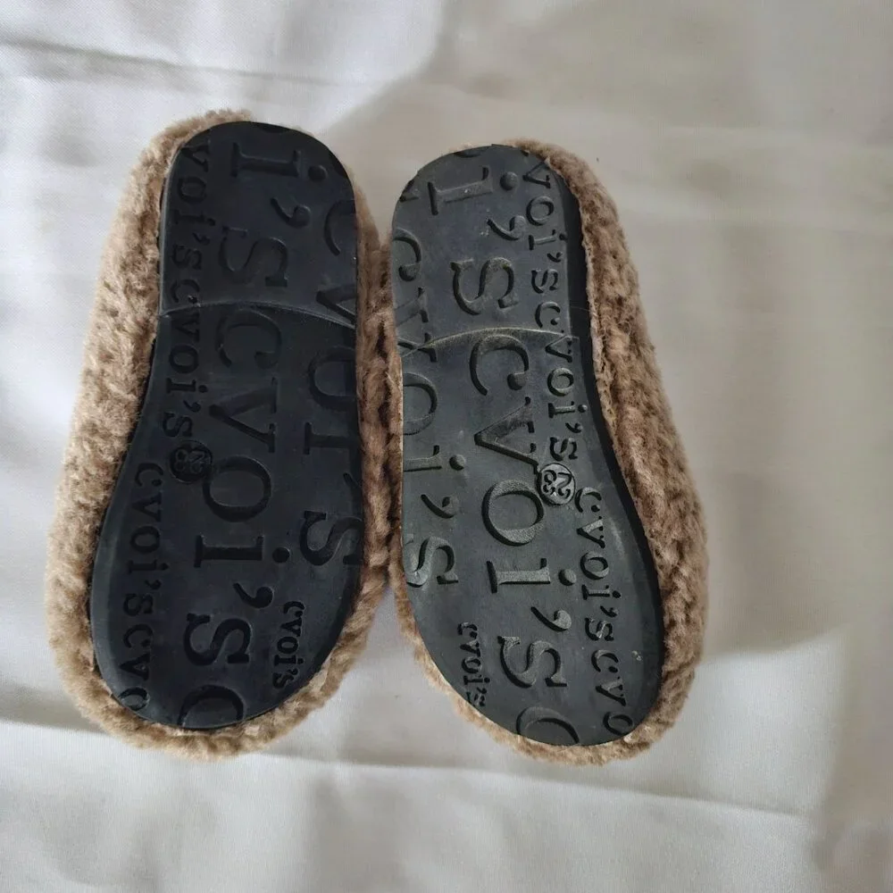 CVOI'S Kids Girls Khaki Warm Faux Shearling Loafers Winter Flat‎ Shoes Size 23